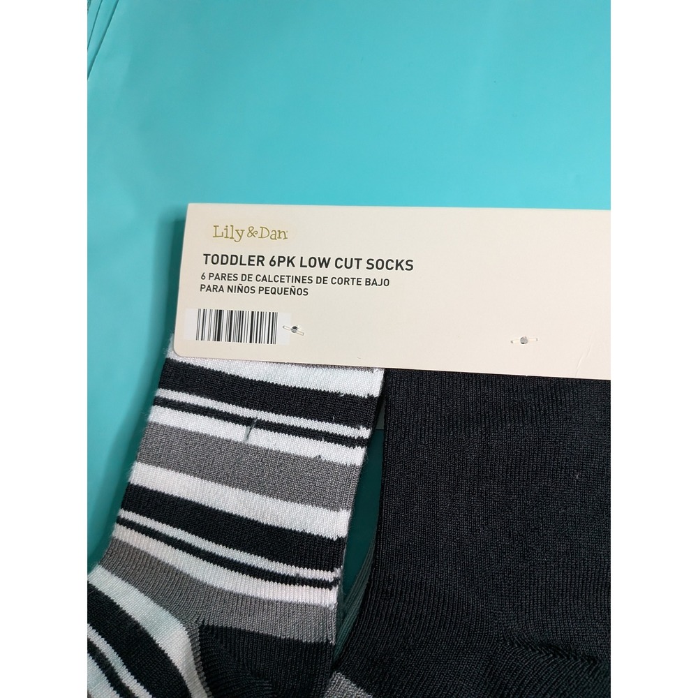 Lily & Dan Toddler 6pk Low Cut Socks Black White Grey Striped Size S 6-10.5 NEW